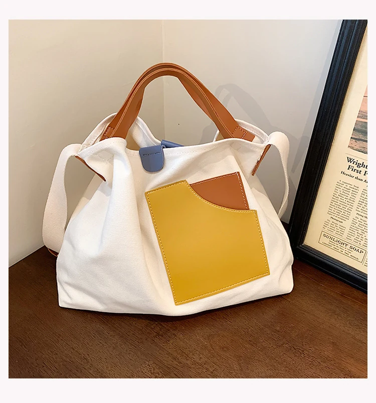 Canvas Tote with Contrast Front Pocket — product view