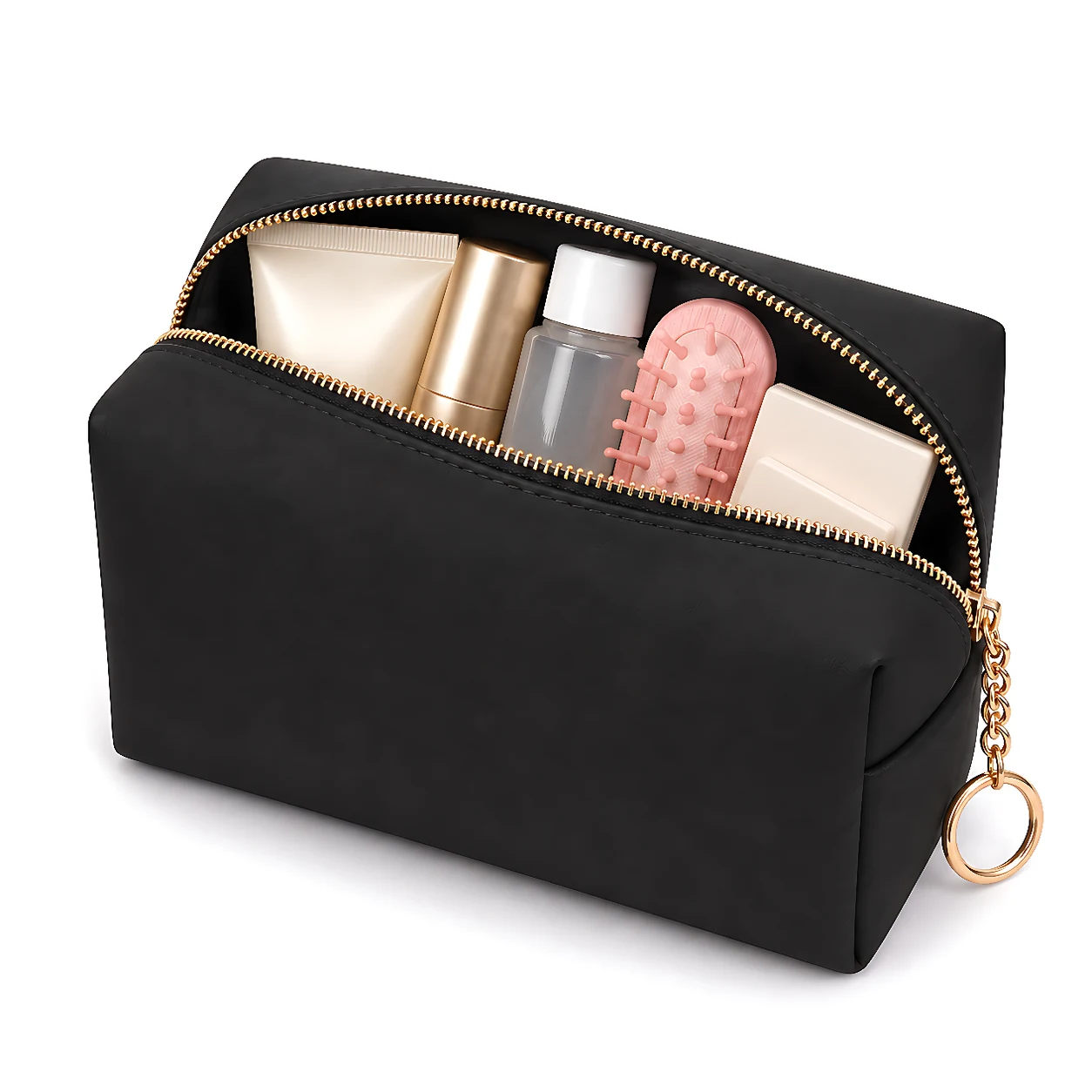 PU Cosmetic Pouch with Ring Detail — product view