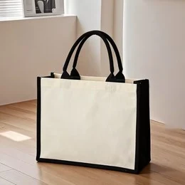 Canvas Shopping Tote with Contrast Border