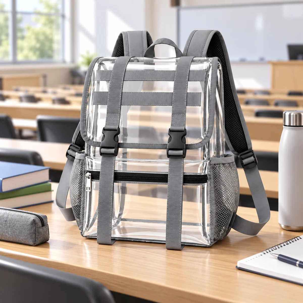 Clear Buckle-Strap Backpack