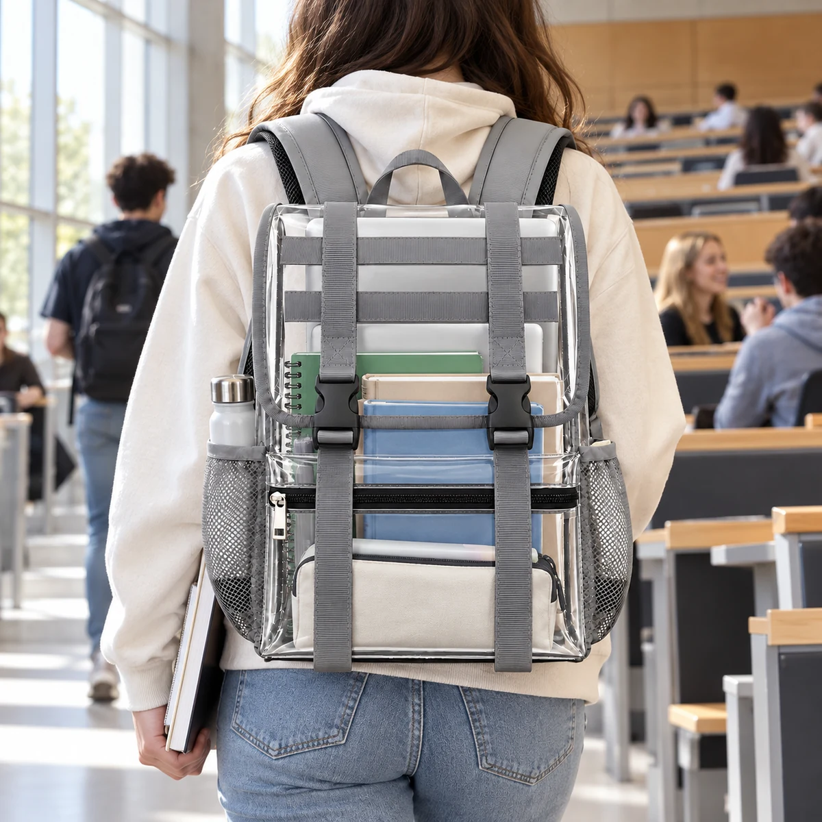 Clear Buckle-Strap Backpack — product view