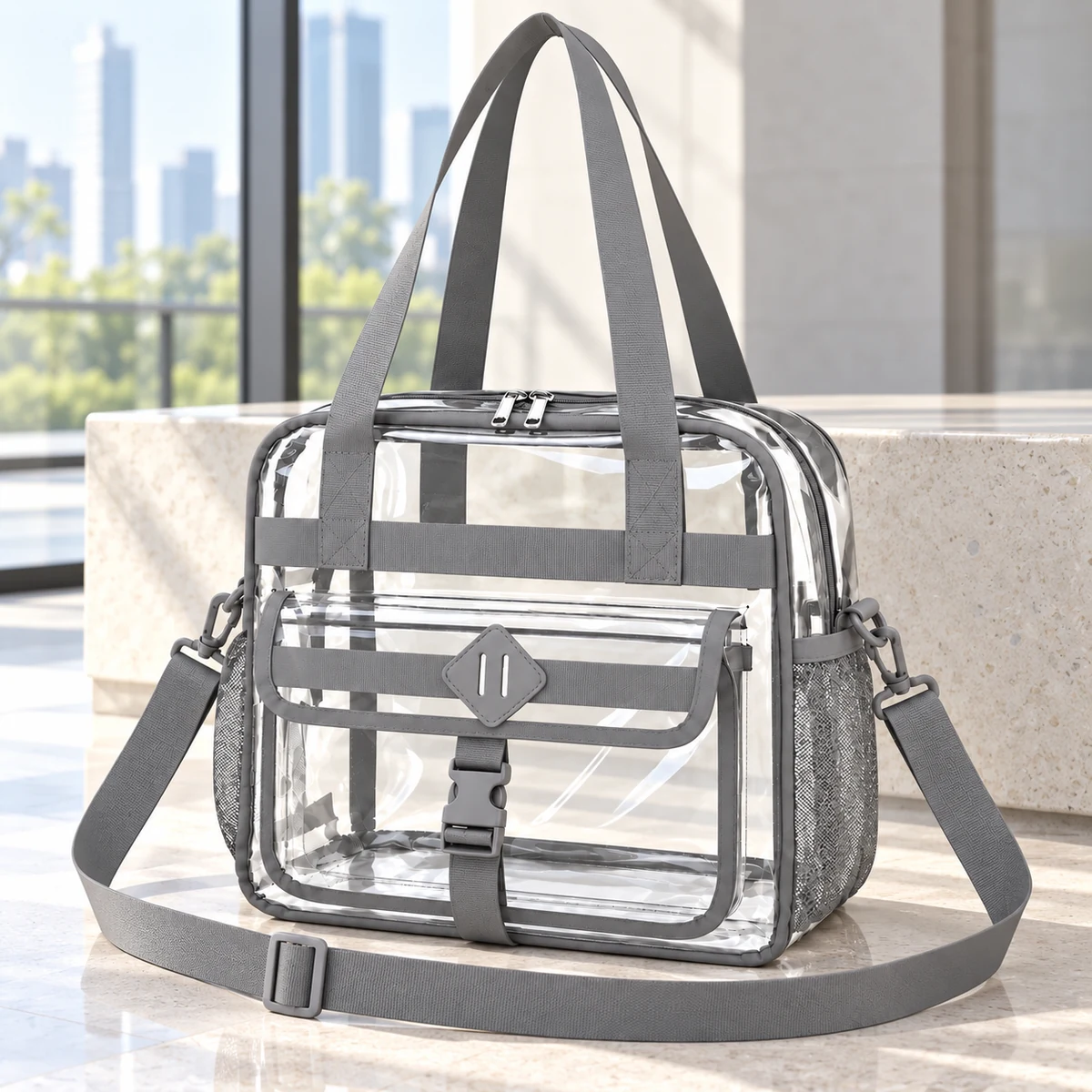 Clear Tote with Buckled Front Pocket