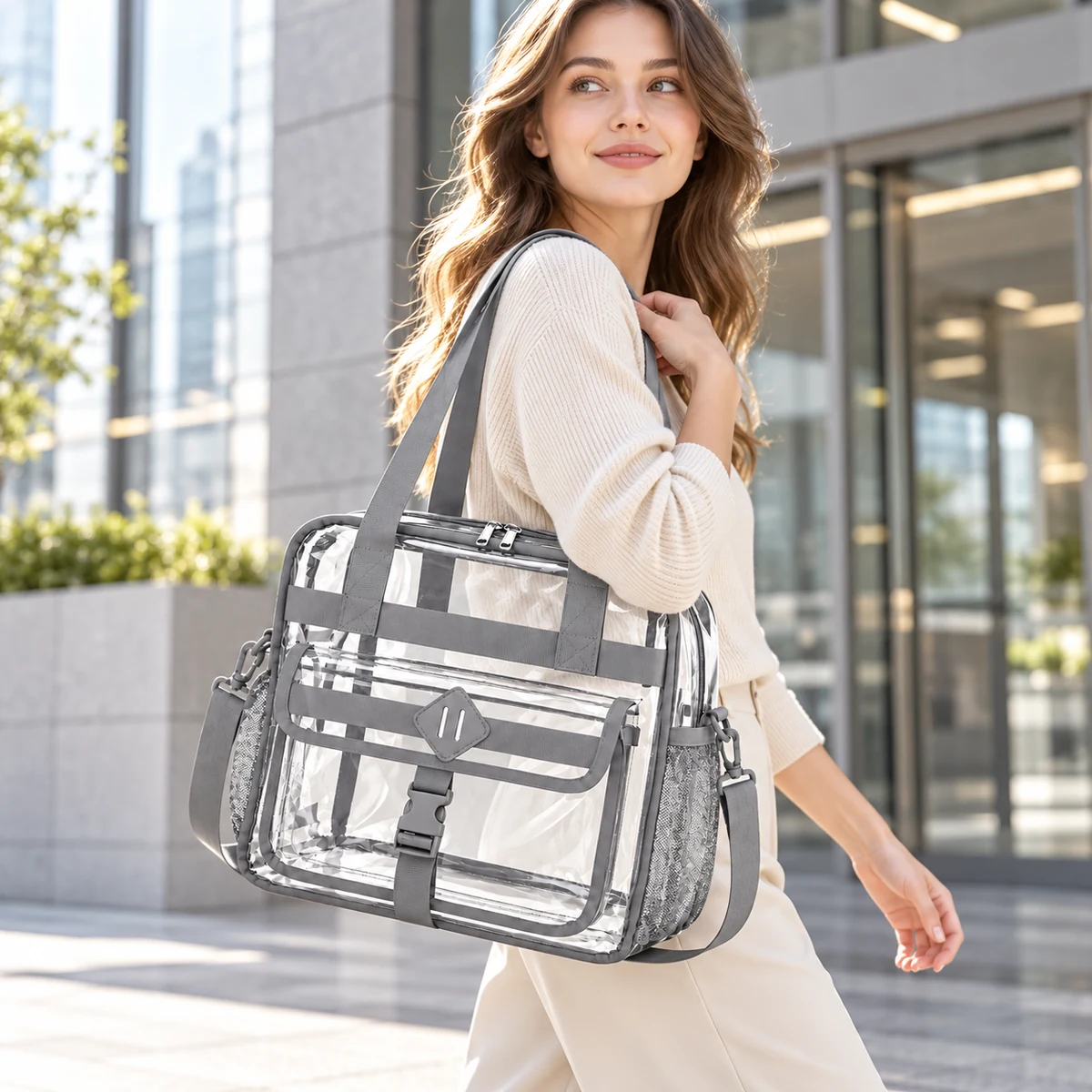 Clear Tote with Buckled Front Pocket — product view