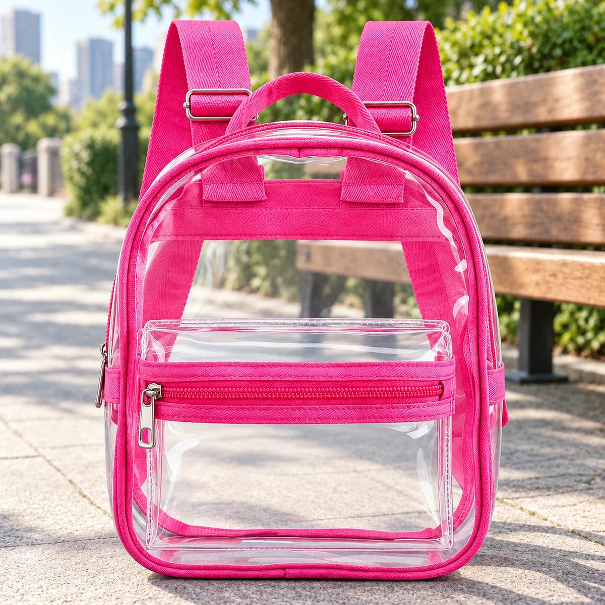 Compact Clear Backpack with Front Zip Pocket — product view