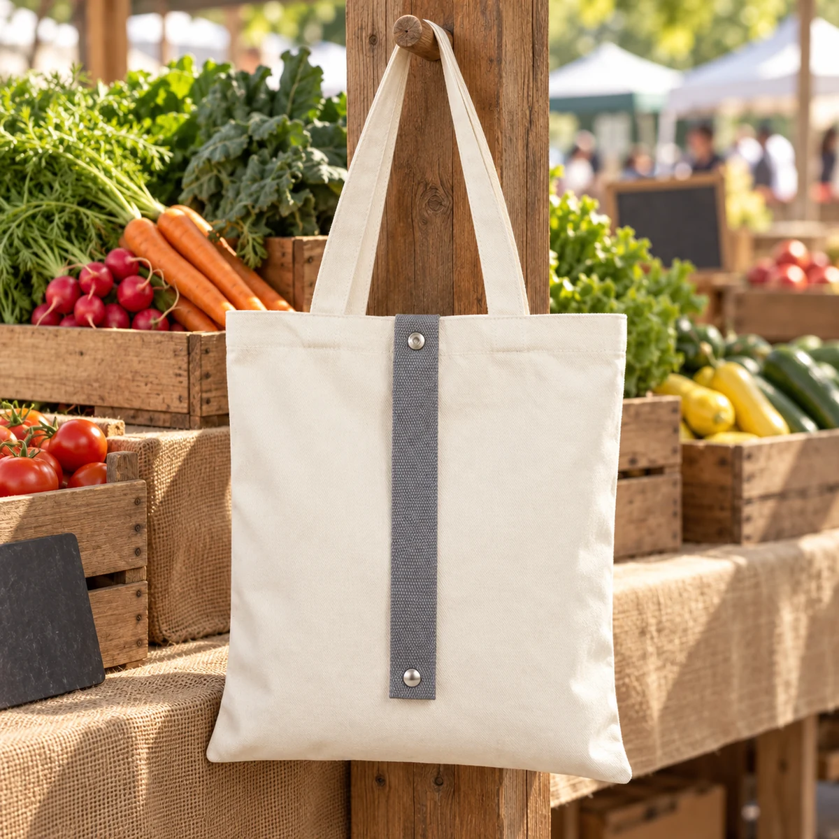 Foldable Canvas Tote with Snap Strap