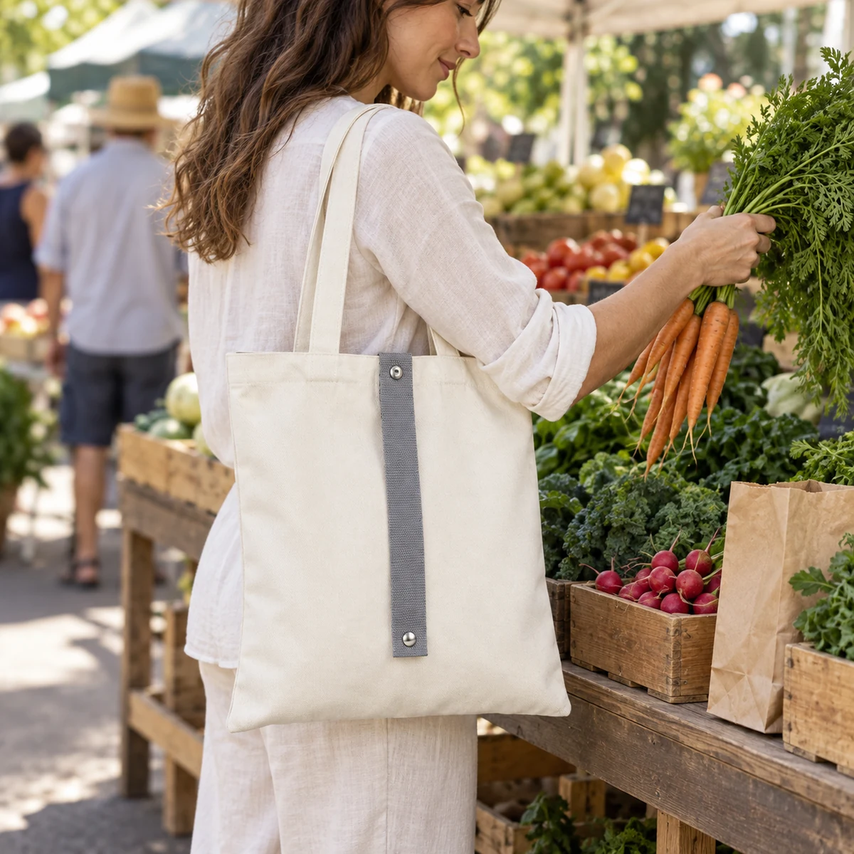 Foldable Canvas Tote with Snap Strap — product view