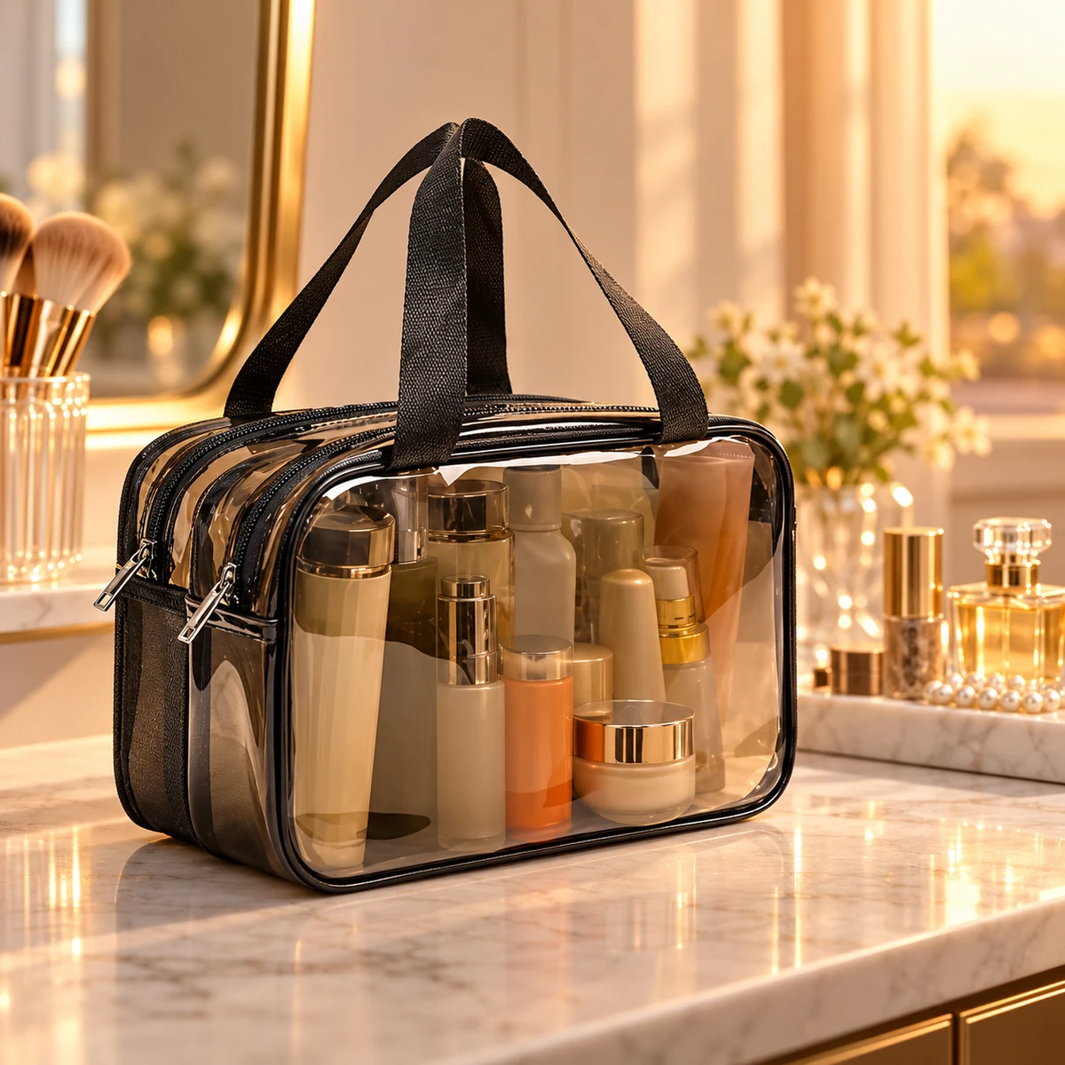 Multi-Section Tinted Toiletry Carry Bag