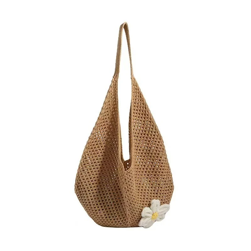 Open-Knit Beach Tote with Flower Detail