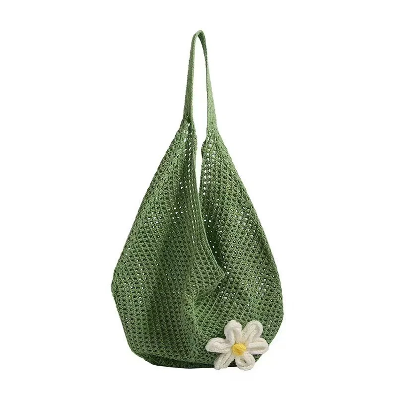 Open-Knit Beach Tote with Flower Detail — product view