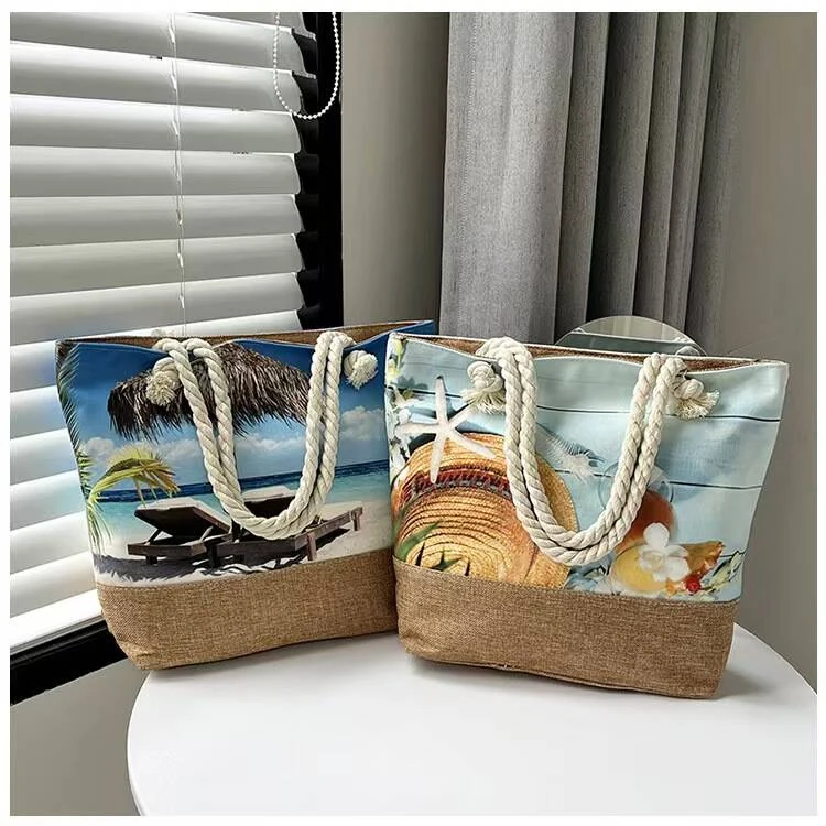 Printed Beach Tote with Rope Handles — product view