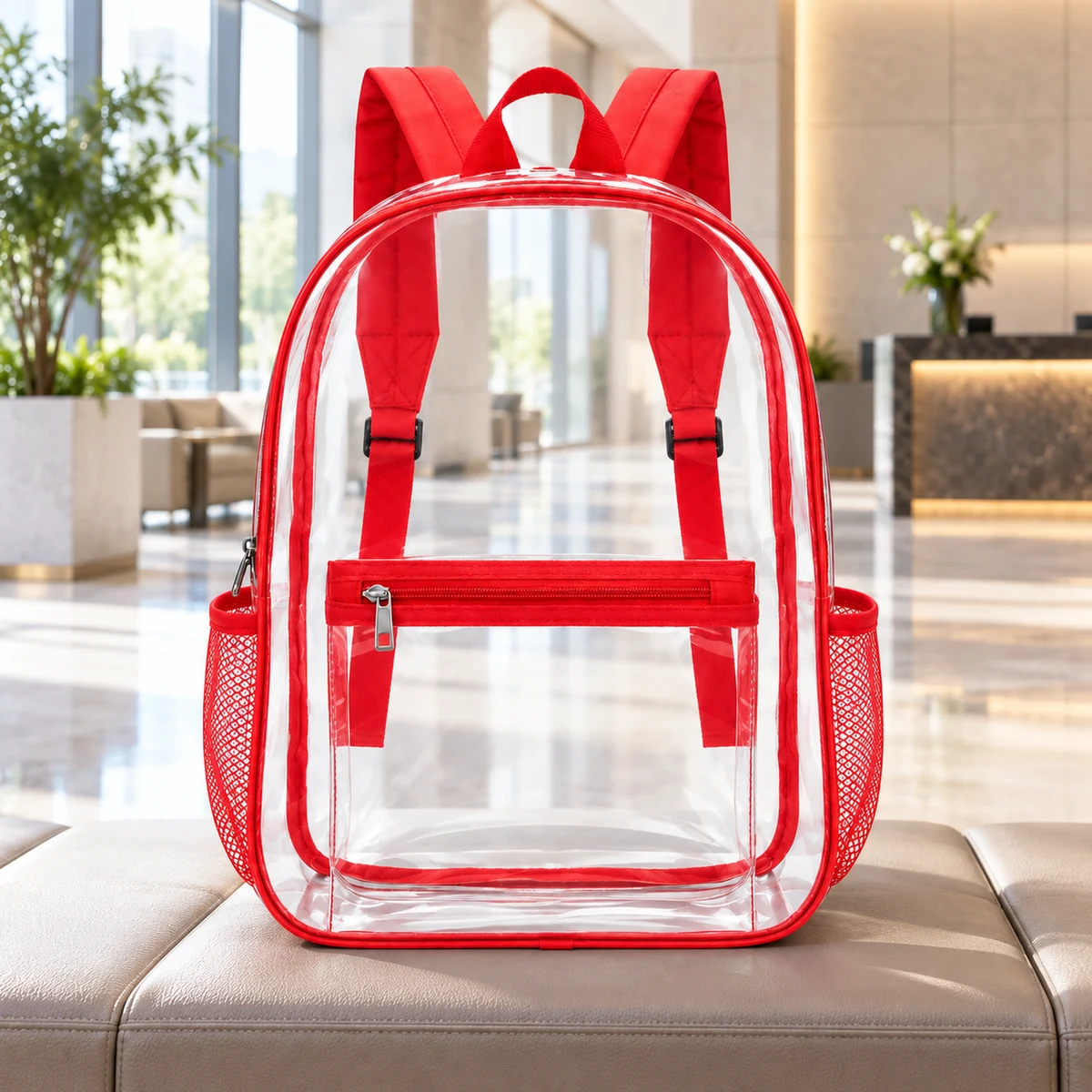 Tall Clear Backpack with Mesh Side Pockets — product view