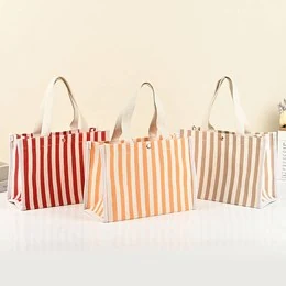 Vertical-Stripe Canvas Carry Tote