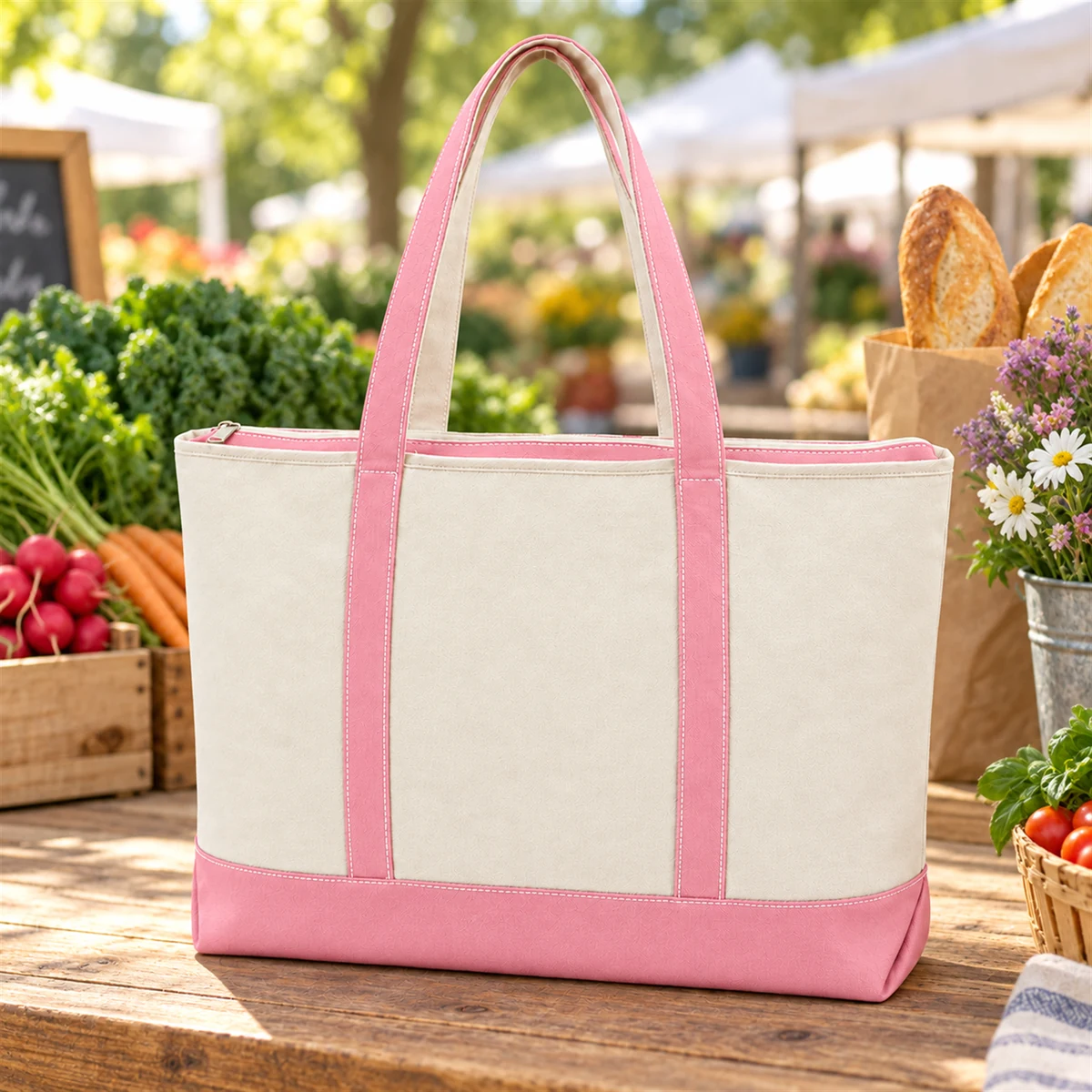 Wide Canvas Tote with Contrast Base